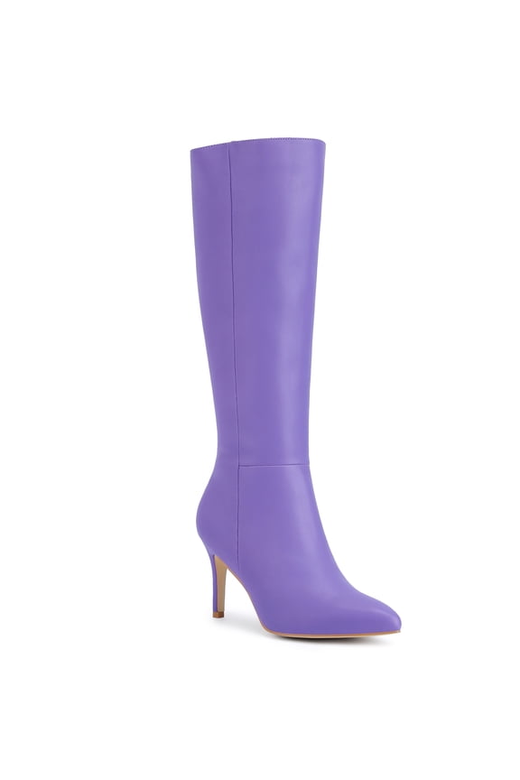 Valentine's Women's Boot Pointed Toe Side Zipper Stiletto Heel Knee High Boots Purple 8
