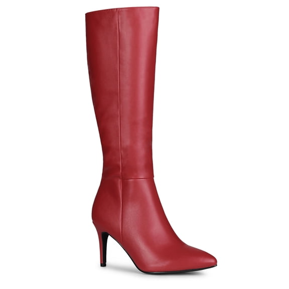 BLISSFUL STEP Valentine's Women's Boot Pointed Toe Side Zipper Stiletto Heel Knee High Boots Red 6.5