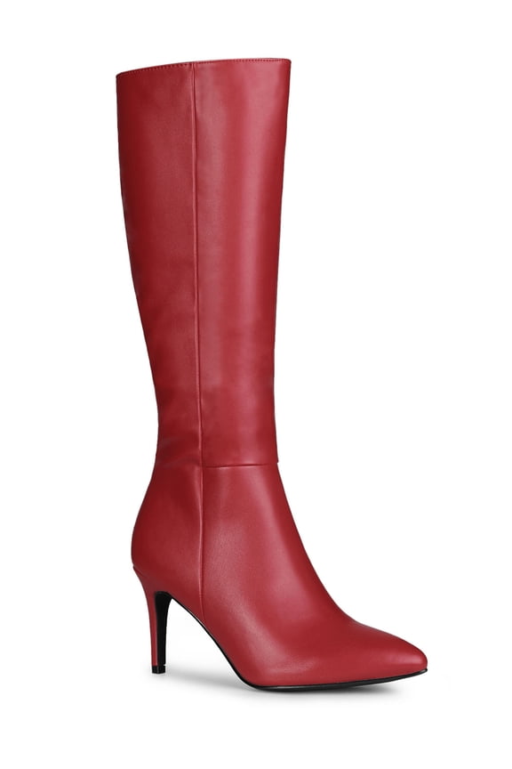 Valentine's Women's Boot Pointed Toe Side Zipper Stiletto Heel Knee High Boots Red 8