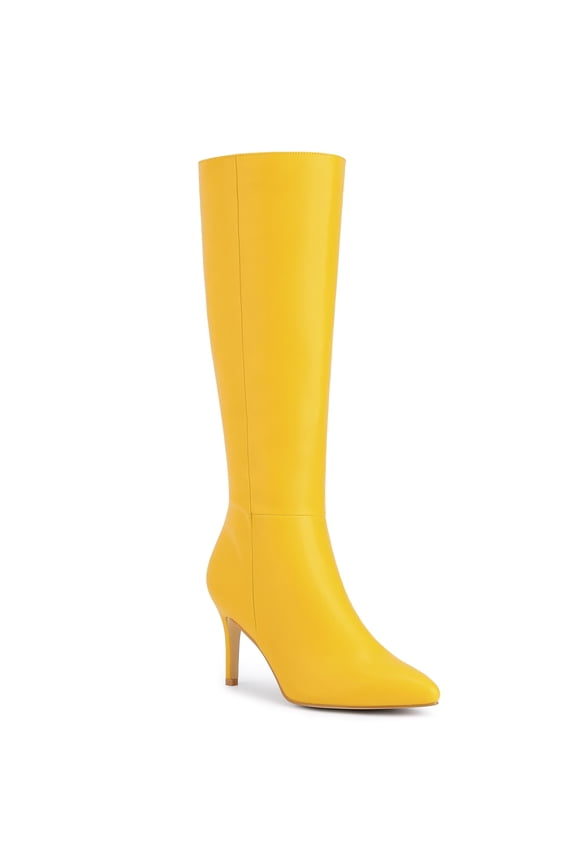Women's Boots Knee High Slim Calf Pointed Toe Stiletto Heel Yellow 8