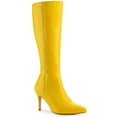 thumbnail image 1 of BLISSFUL STEP Women's Boot Pointed Toe Side Zipper Stiletto Heel Knee High Boots Yellow 9, 1 of 8