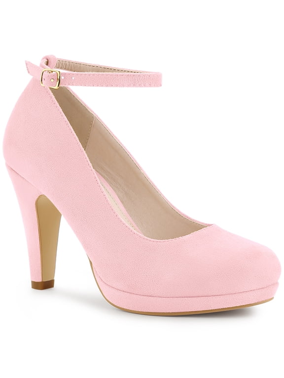 Women' Shoes Round Toe Stiletto Heel Ankle Strap Pumps Bling Pink 7