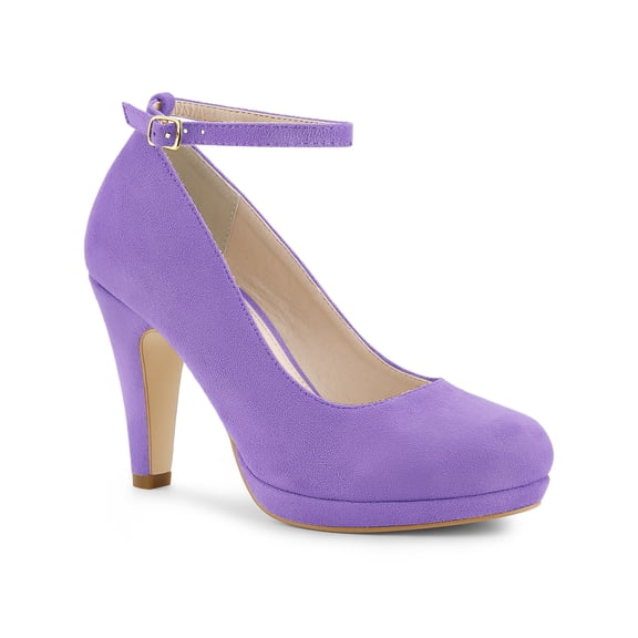 BLISSFUL STEP Valentine's Women' Shoes Round Toe Stiletto Heel Ankle Strap Pumps Purple 8.5
