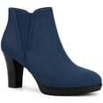 thumbnail image 1 of BLISSFUL STEP Women's Ankle Boots Chelsea Platform Chunky Heel Round Toe Faux Suede Boots Navy Blue 8, 1 of 7