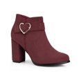 thumbnail image 1 of BLISSFUL STEP Women's Ankle Boots Chunky Block Heel Round Toe Heart Buckle Faux Suede Boots Burgundy 7, 1 of 7