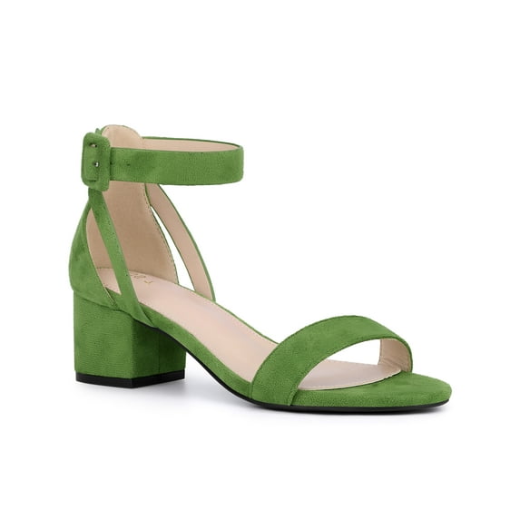 BLISSFUL STEP Women's Ankle Buckle Strap Chunky Heel Sandal Shoes Olive Green 9.5