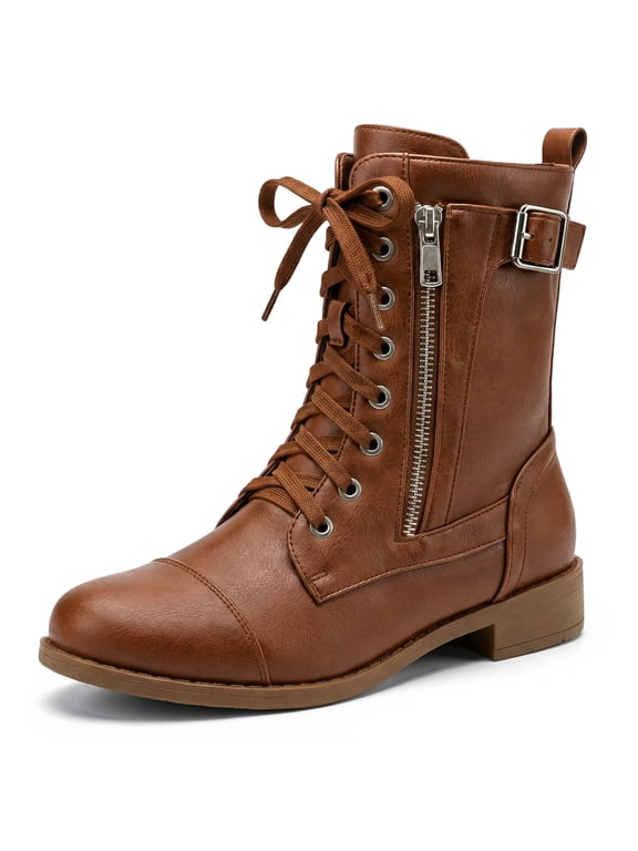 Women's Ankle Hiking Winter Shoes Side Zipper Work Boots Brown 9