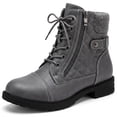 thumbnail image 1 of BLISSFUL STEP Women's Back to School Lace-up Ankle Boots Side Zipper Buckle Block Heel Combat Boots Grey 11, 1 of 5