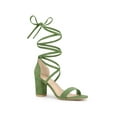 thumbnail image 1 of BLISSFUL STEP Women's Shoes Lace Up Chunky Heels Open Toe Faux Suede Sandals Olive Green 6.5, 1 of 7