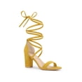 thumbnail image 1 of BLISSFUL STEP Women's Shoes Lace Up Chunky Heels Open Toe Faux Suede Sandals Yellow 8, 1 of 8