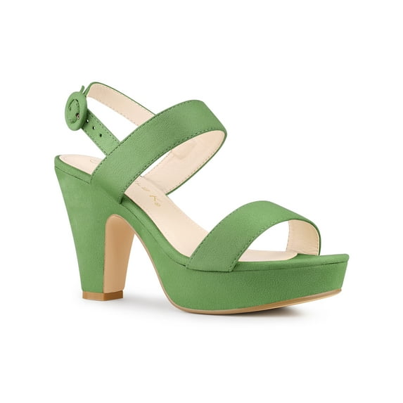 BLISSFUL STEP Mother's Day Women's Platform Heels Chunky Heel Slingback Open Toe Sandals Olive Green 8.5
