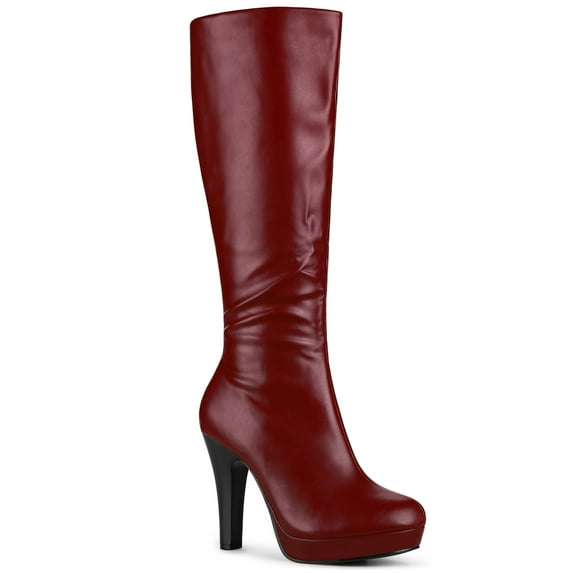 BLISSFUL STEP Women's Knee High Boots Platform Block Heels Round Toe Zip Boots Fuchsia 8