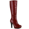 thumbnail image 1 of BLISSFUL STEP Women's Knee High Boots Platform Block Heels Round Toe Zip Boots Fuchsia 9, 1 of 7