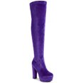 thumbnail image 1 of BLISSFUL STEP Women's Boots Faux Velvet Over The Knee Platform Round Toe Chunky Heel Boots Purple 7, 1 of 7