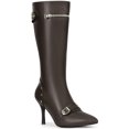 thumbnail image 1 of BLISSFUL STEP Women's Boots Knee High Stiletto Heel Pointed Toe Buckle Zipper Rivets Boots Coffee 8, 1 of 6