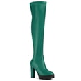 thumbnail image 1 of BLISSFUL STEP Women's Boots Platform Block High Heels Over Knee Side Zips Boots Emerald Green 6.5, 1 of 7
