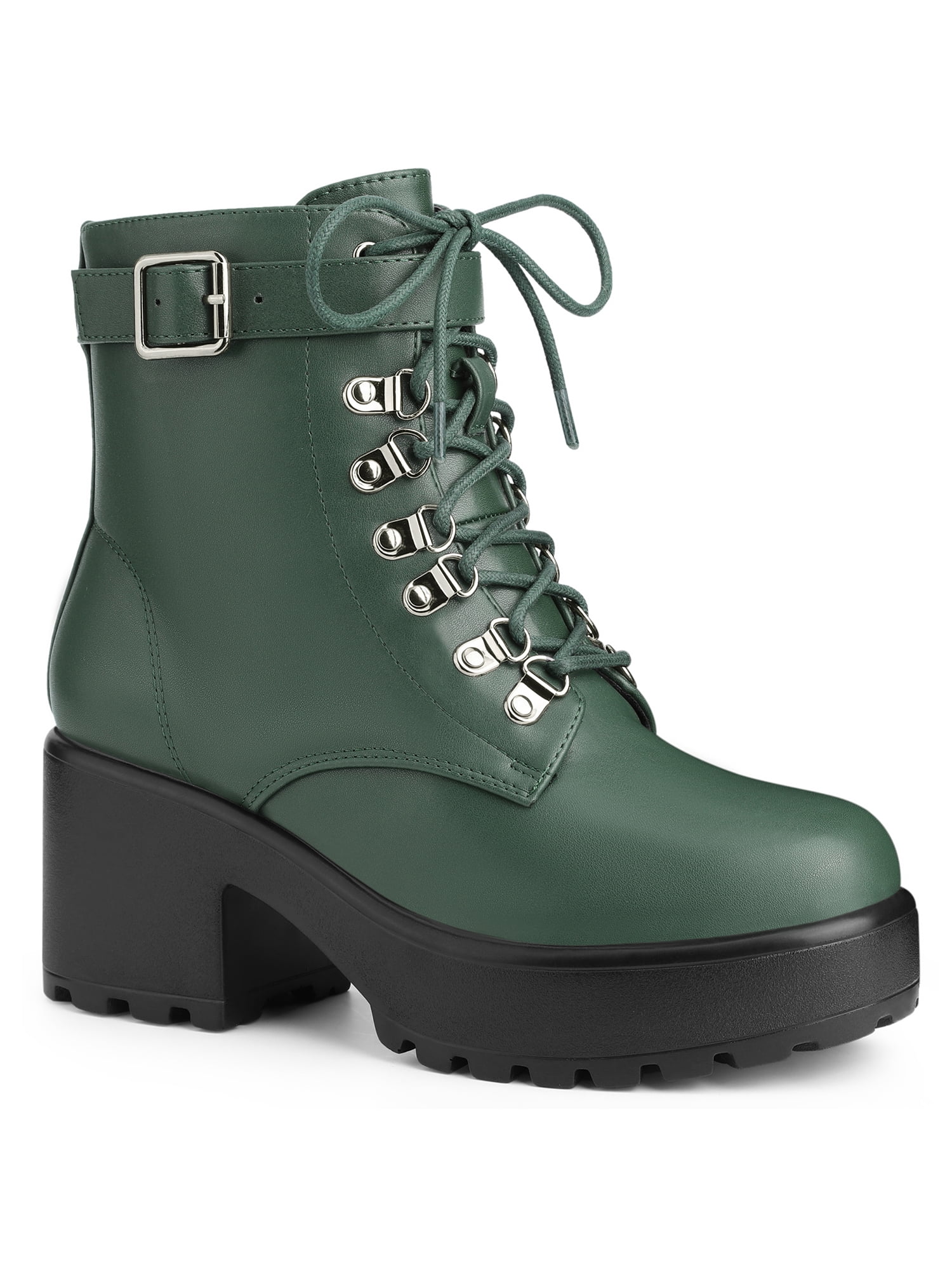 BLISSFUL STEP Women's Boots Zip Block Heel Platform Ankle Combat