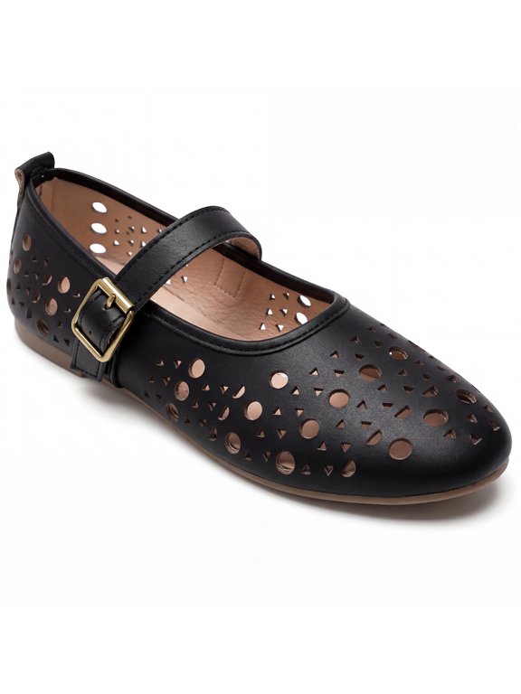 Women's Closed Toe Buckle Ballet Flats Slip on Pumps Black2 8