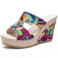thumbnail image 1 of BLISSFUL STEP Women's Colorful Printed Hollow-out Platform Peep-Toe Slip Sandals Purple 8.5, 1 of 5