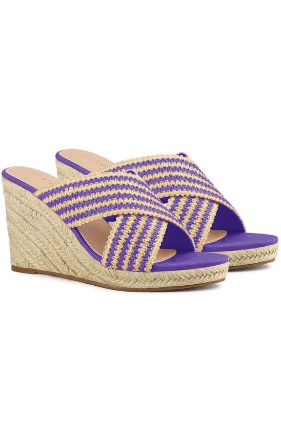 Women's Crisscross Strap Platform Slide Wedges Sandals Black 5.5 Purple 8.5