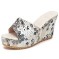 thumbnail image 1 of BLISSFUL STEP Women's Embroidered Wedge Platform Peep-toe Slip Sandals White 7, 1 of 5