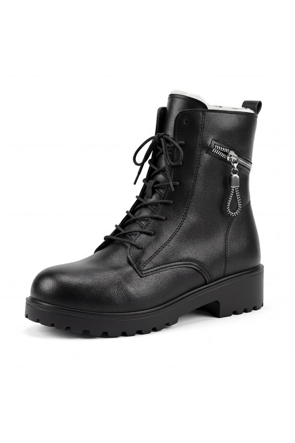 Women's Fashion Casual Breathable Shoes Leather Walking Boots Black-Fur lining 6