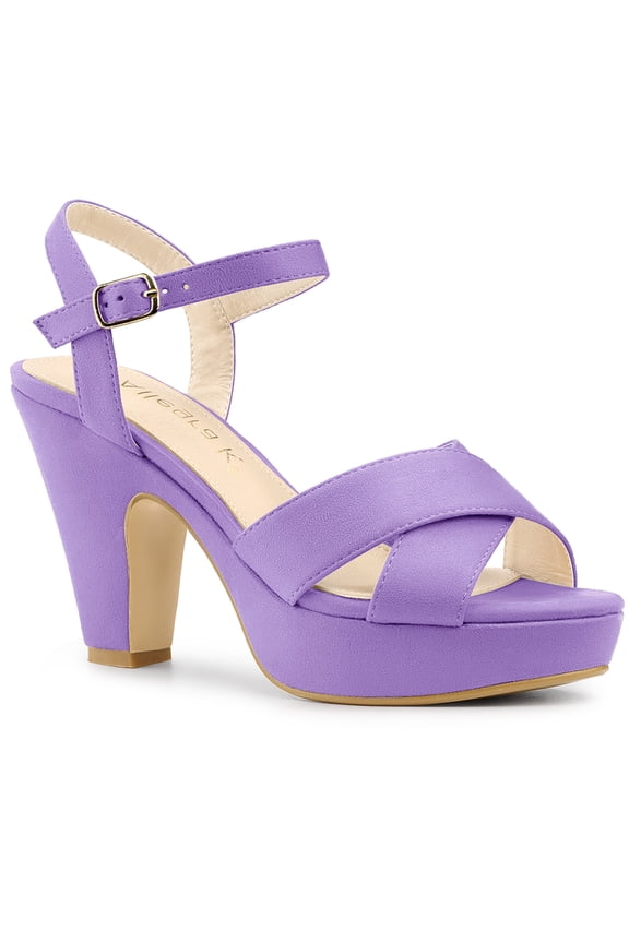 St. Patrick's Day Women's Fashion Platform Strap Slingback Chunky Heel Open Toe Sandals Light Purple 8.5