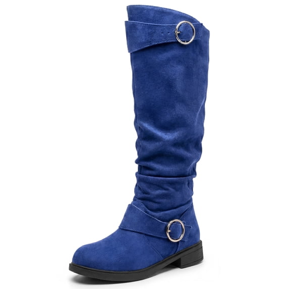 BLISSFUL STEP Women's Flat Over Knee Shoes No Heel Soft Cushioned Boots Blue 8