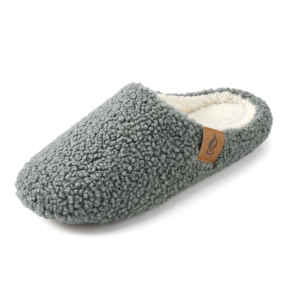 BLISSFUL STEP Women's Fuzzy Slip-on House Shoes Unisex Warm Soft Comfy Slippers Grey 5.5