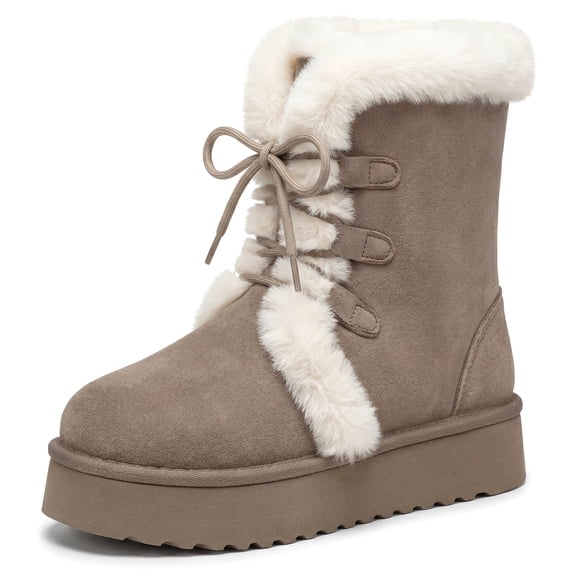 BLISSFUL STEP Women's Lightweight Comfortable Warm Shoes Snow Non Slip Winter Boots Brown 5