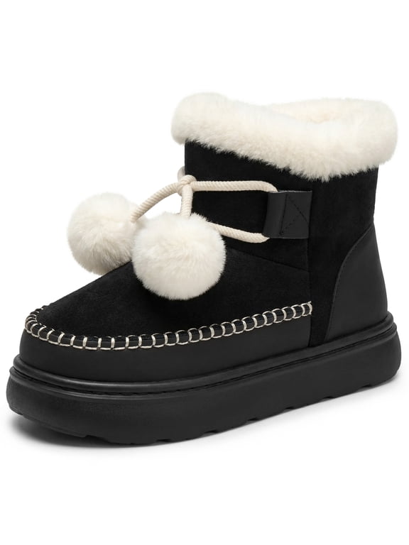 Women's Lightweight Winter Shoes Warm Comfortable Flexible Anti Slip Outsole Daily Boots Black 7