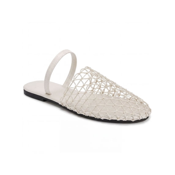 BLISSFUL STEP Women's Mesh Round Toe Slip on Slides Flats Sandals Beige 7.5