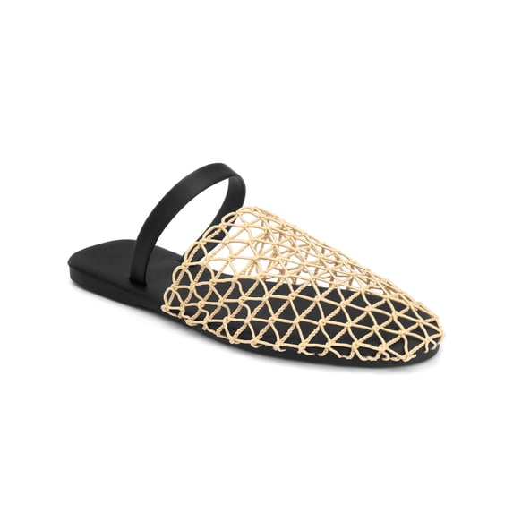 BLISSFUL STEP Women's Mesh Round Toe Slip on Slides Flats Sandals Khaki 6.5