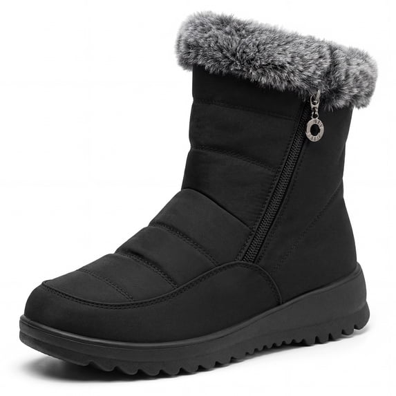 BLISSFUL STEP Women's Non Slip Warm Shoes Snow Flexible Durable Boots Black 8