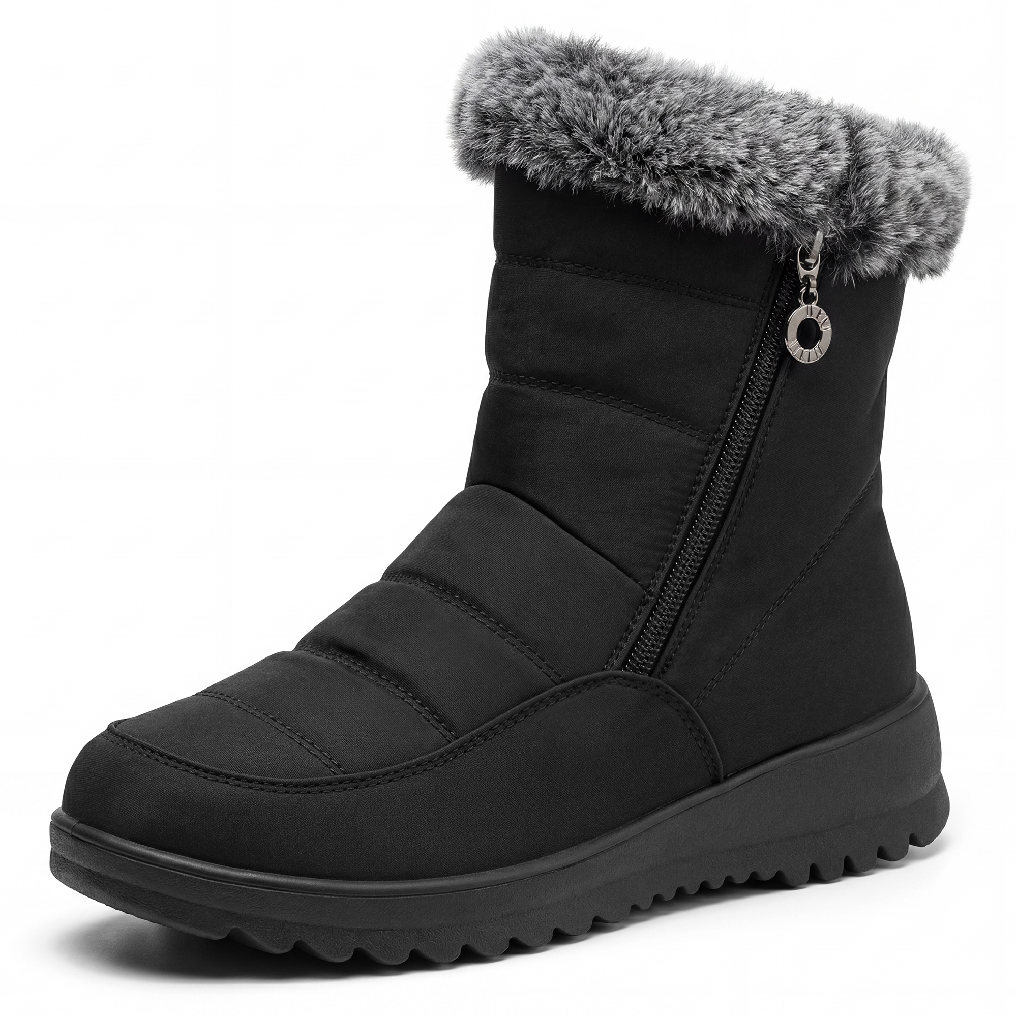 BLISSFUL STEP Women's Non Slip Warm Shoes Snow Flexible Durable Boots Black 8