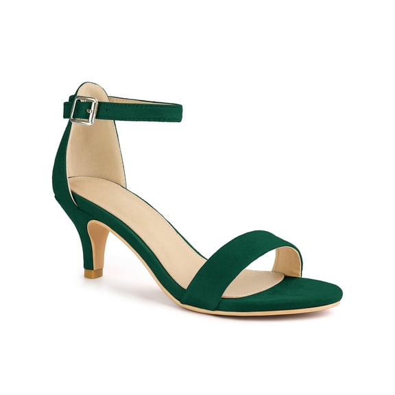 BLISSFUL STEP Women's Strappy Open Toe Kitten Ankle Heels Sandals Green 8.5