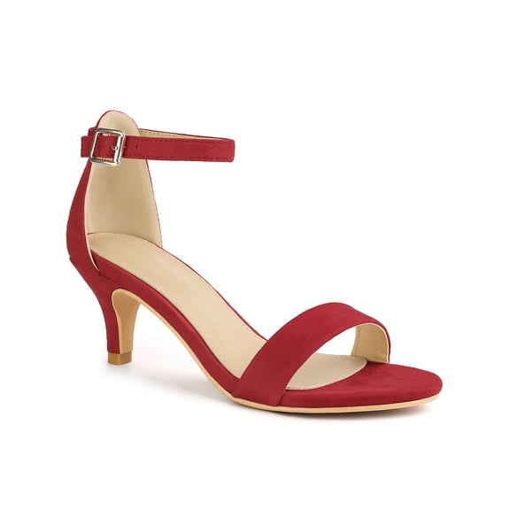 BLISSFUL STEP Women's Strappy Open Toe Kitten Ankle Heels Sandals Red 7.5