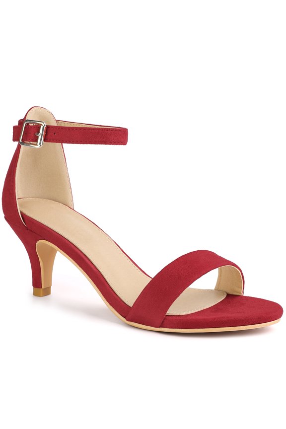 Women's Strappy Open Toe Kitten Ankle Heels Sandals Red 7.5