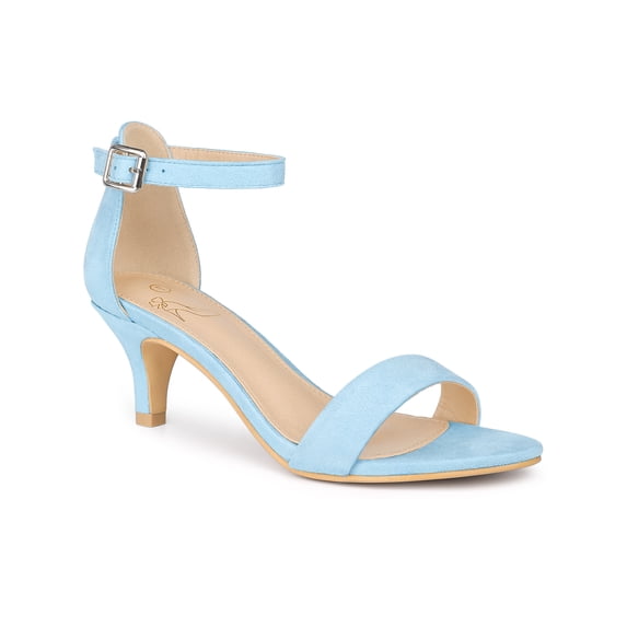 BLISSFUL STEP Women's Strappy Open Toe Kitten Ankle Heels Sandals Sky Blue 9