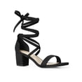 thumbnail image 1 of BLISSFUL STEP Women's Open Toe Lace up Sandals Mid Block Heels Sandals Black 5, 1 of 8