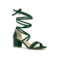 thumbnail image 1 of BLISSFUL STEP Women's Open Toe Lace up Sandals Mid Block Heels Sandals Green 5, 1 of 7