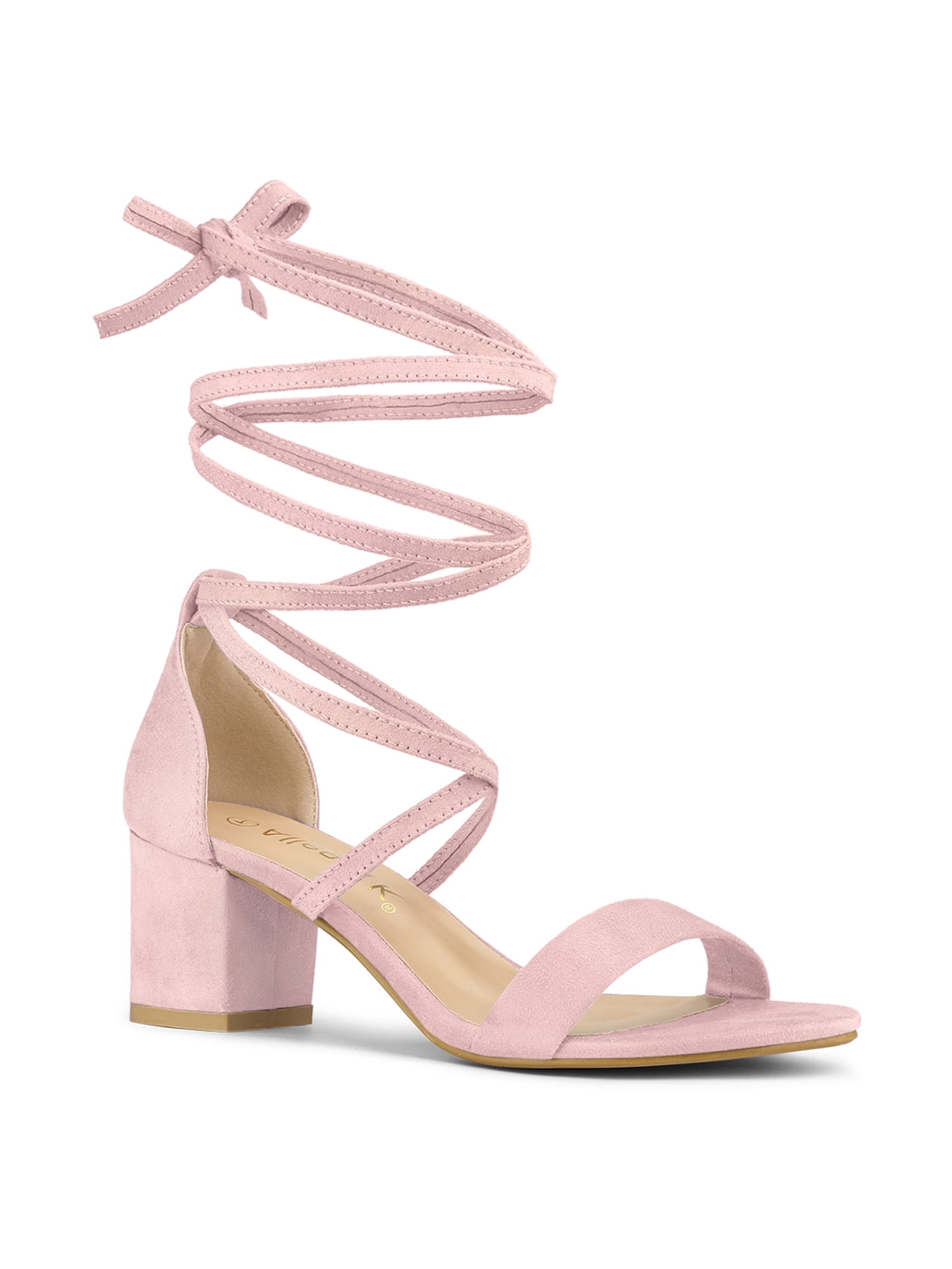 BLISSFUL STEP Women's Open Toe Lace up Sandals Mid Block Heels Sandals ...