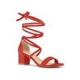 thumbnail image 1 of BLISSFUL STEP Women's Open Toe Lace up Sandals Mid Block Heels Sandals Orange 7, 1 of 7