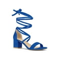 thumbnail image 1 of BLISSFUL STEP Women's Open Toe Lace up Sandals Mid Block Heels Sandals Royal Blue 10, 1 of 7