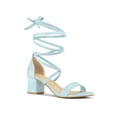 thumbnail image 1 of BLISSFUL STEP Women's Open Toe Lace up Sandals Mid Block Heels Sandals Sky Blue 7, 1 of 7