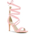 thumbnail image 1 of BLISSFUL STEP Women's Open Toe Stiletto Heeled Lace up Solid Sandals Pink 6, 1 of 3