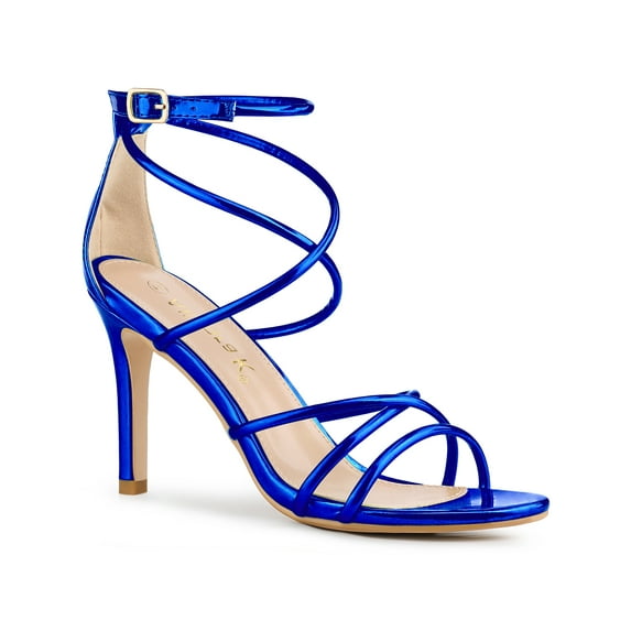 BLISSFUL STEP Women's Open Toe Strappy Straps Prom Stiletto Heels Sandals Royal Blue 7.5
