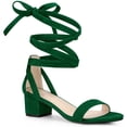 thumbnail image 1 of BLISSFUL STEP Women's Opened Toe Block Heel Lace up Dress Sandals Dark Green 8, 1 of 5