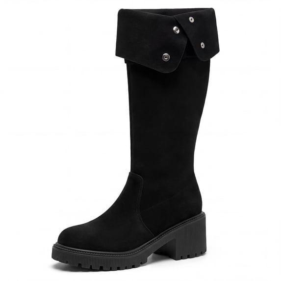 BLISSFUL STEP Women's Over Knee Thick Platform Shoes Side Zipper Winter Thigh High Boots Black 5