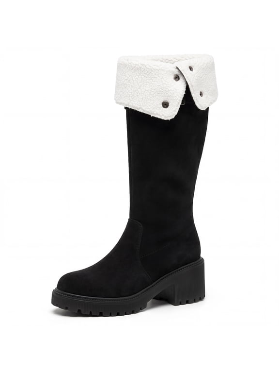 Women's Over Knee Thick Platform Shoes Side Zipper Winter Thigh High Boots Black-Fleece 8.5
